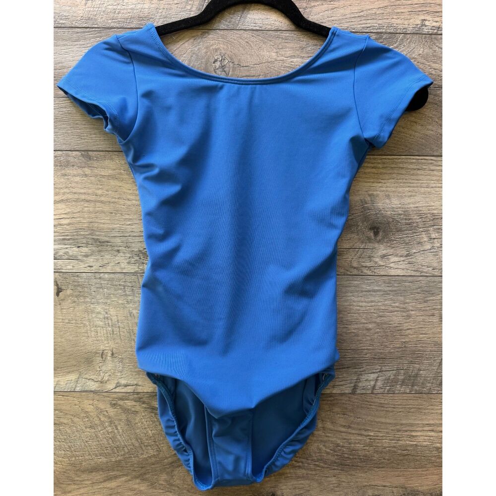 Eurotard Dancewear Short Sleeve Leotard XS Blue Lined Scoop Back